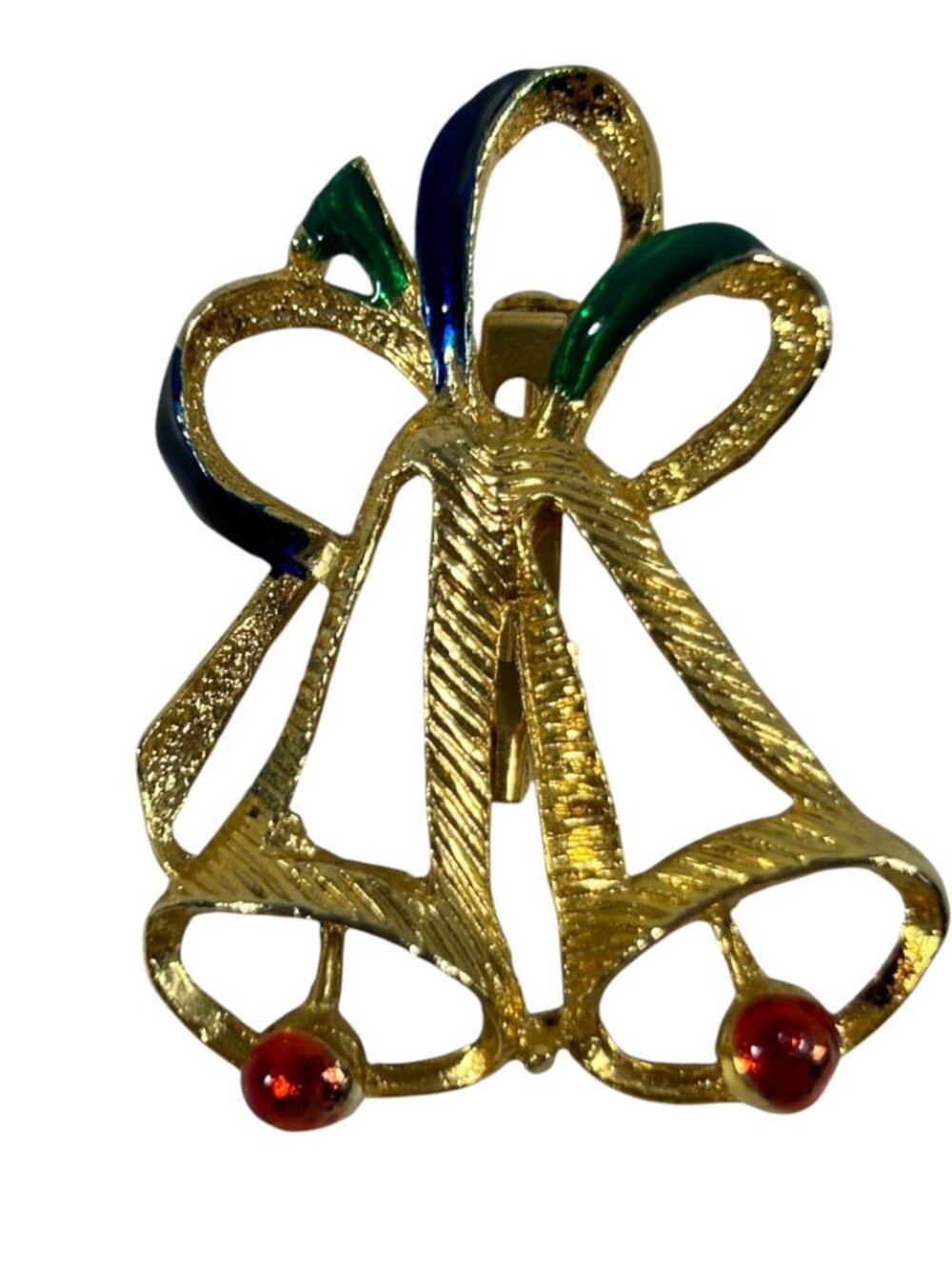 Gerrys Christmas Double Bell Brooch Gold Tone Blue Green Enamel Holiday Pin